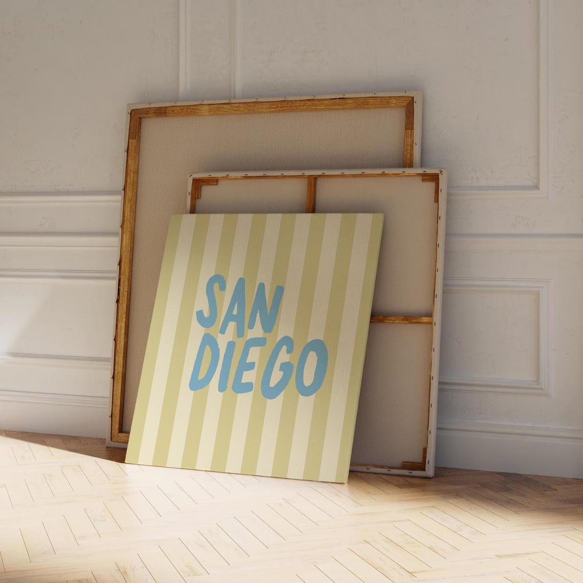 San Diego Blue Hand Lettered Green Striped Square City Name Poster - Image 4