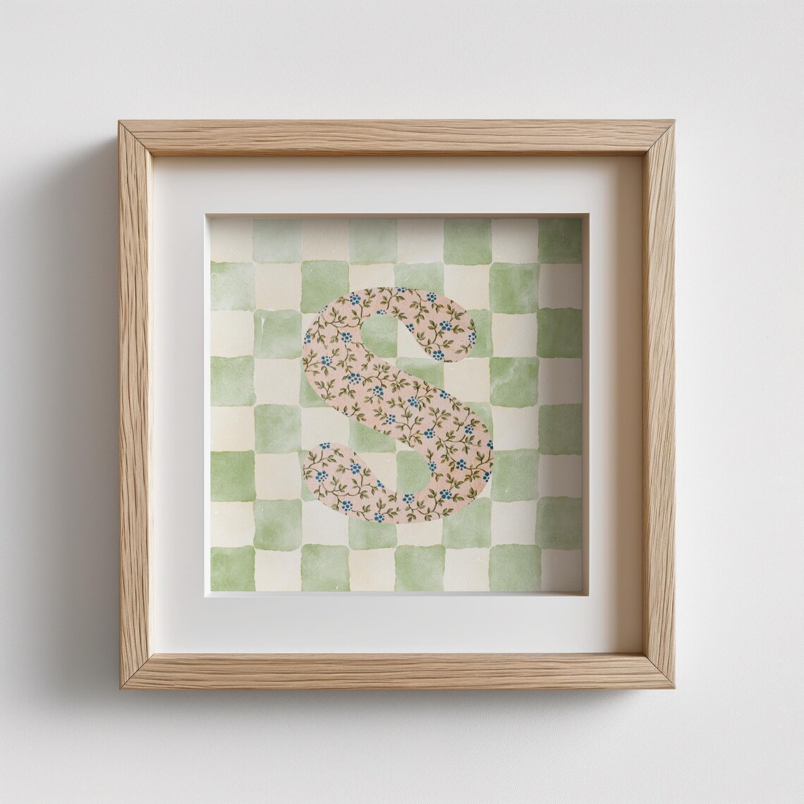 S Square Initial - Watercolor Personalized Print