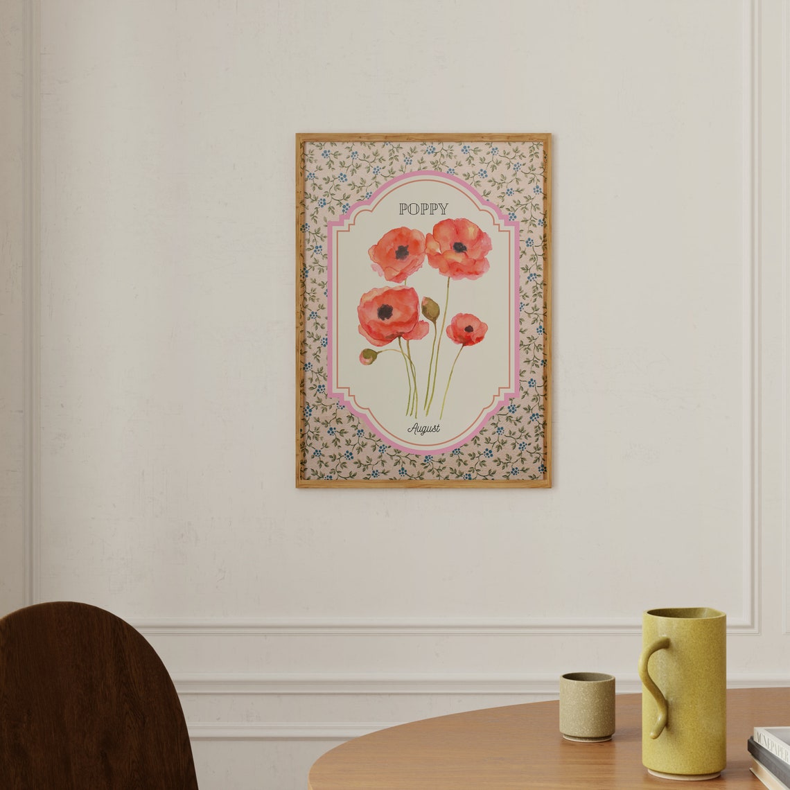 Poppy August Birth Flower Watercolor Botanical Wall Decor Poster