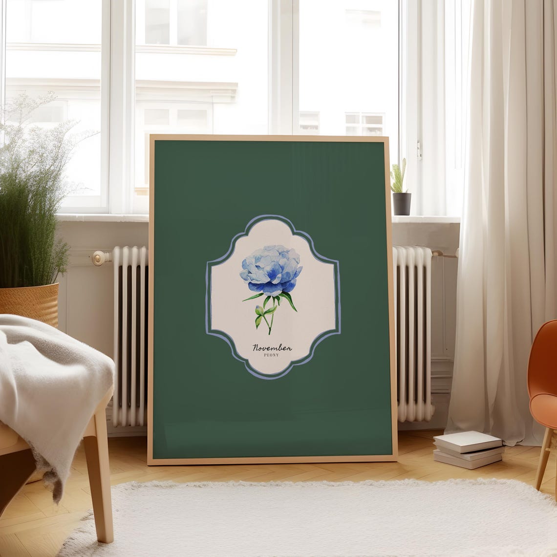 November Peony Birth Flower Deep Green Botanical Vintage Wall Art - Image 4