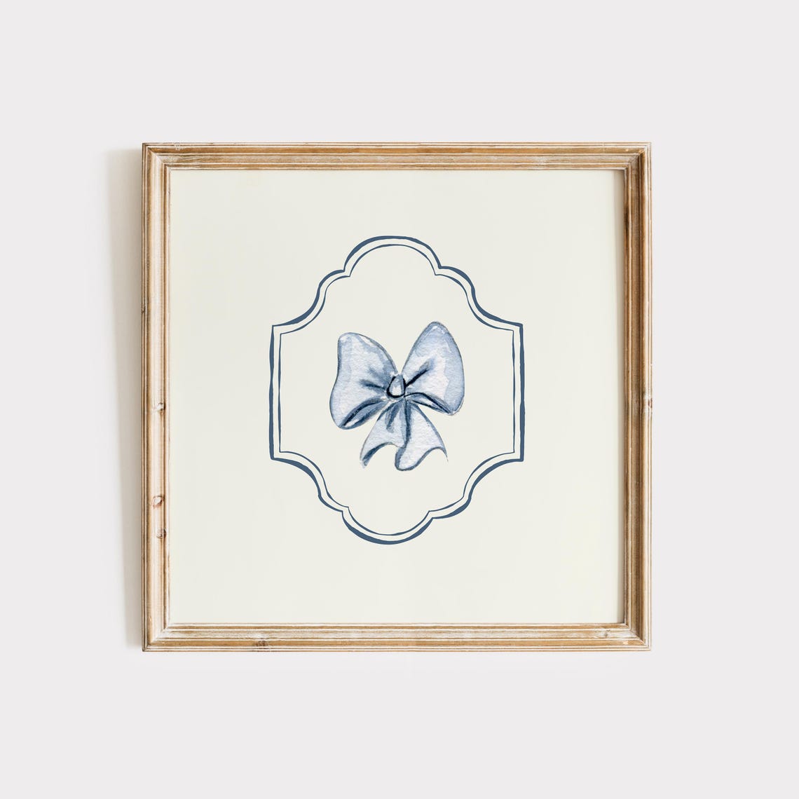 Blue Bow Watercolor Coquette Framed Nursery Trendy Wall Art Poster