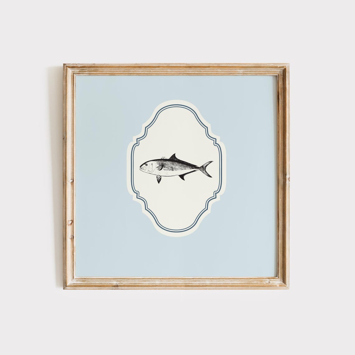 Vintage Fish Engraving Baby Blue Ornate Square Nursery Coastal Poster - Image 3