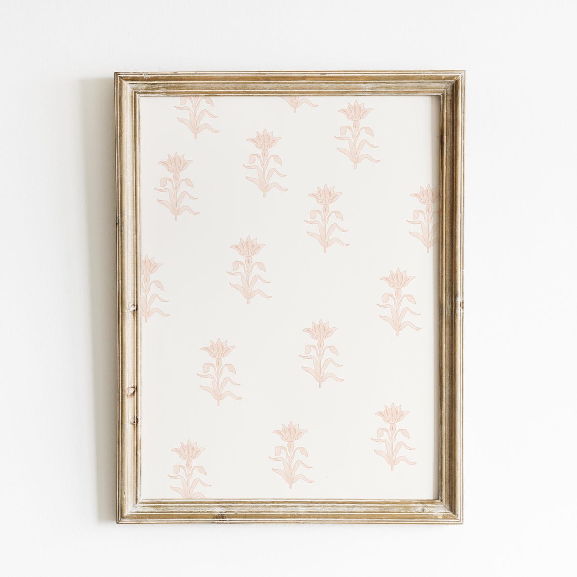 Peach Block Style Floral Repeat Pattern Vintage Textile Look Poster
