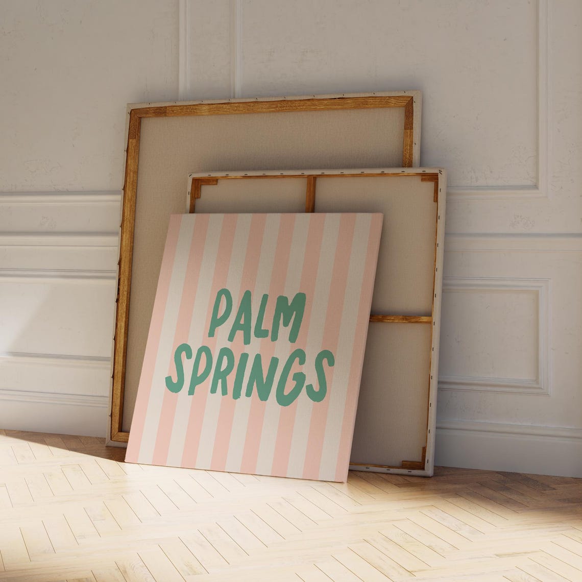 Palm Springs Teal Hand Lettered Pink Striped Square City Travel Poster