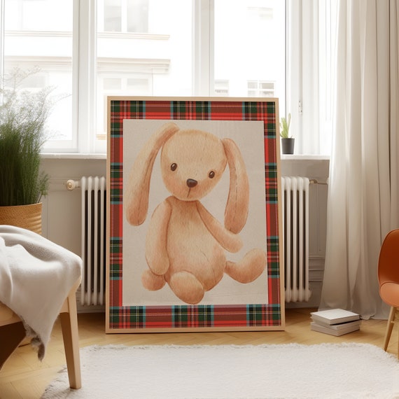 Vintage Bunny Bear Art Print Instant Cottagecore Living Room Decor Nursery Art Vintage Wall Art Ralph Lauren Bear