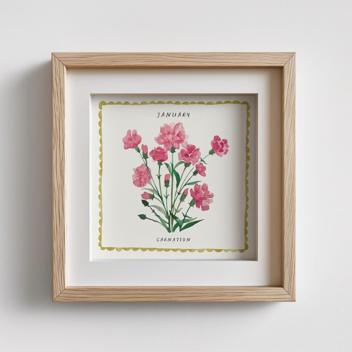 January Carnation Birth Flower Watercolor Botanical Wall Art - Image 2
