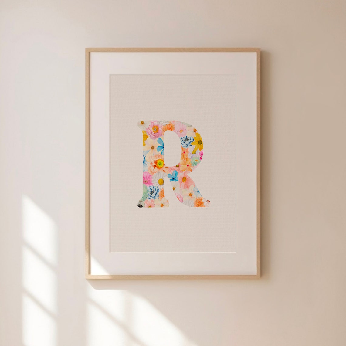 Watercolor Floral Letter R Monogram Initial Alphabet Wall Poster - Image 2
