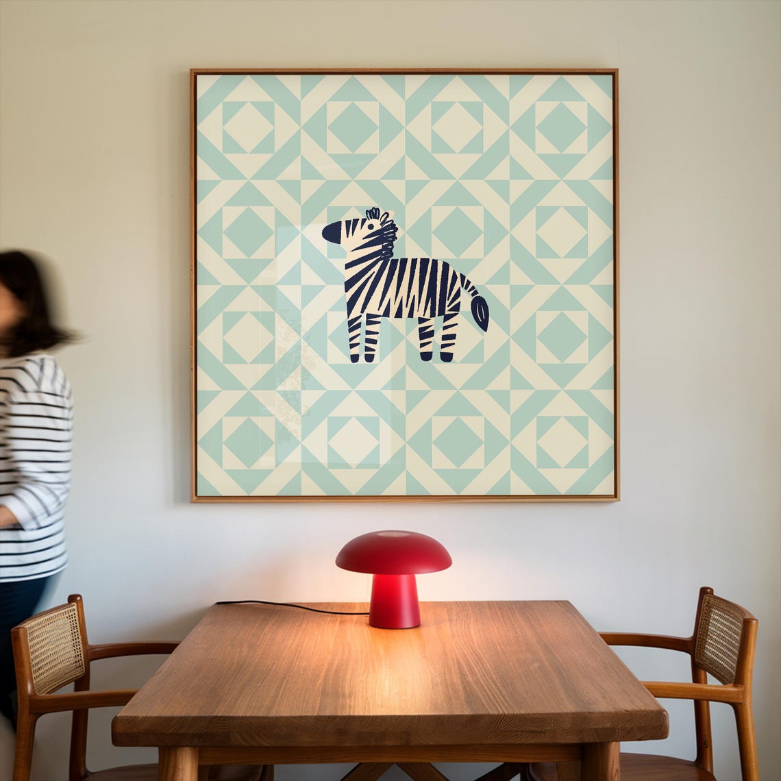 Cute Navy Zebra Blue Geometric Quilt Patchwork Kids Nursery Poster - Image 5
