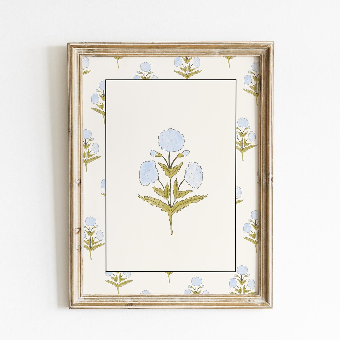 Blue Dahlia Floral Block Border Vintage Botanical Square Wall Art - Image 2