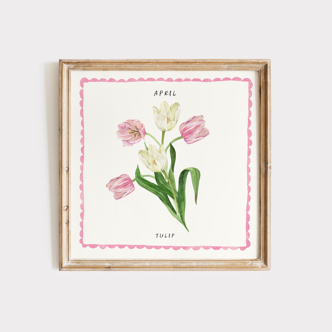 April Tulip Watercolor Birth Month Flower Square Botanical Poster