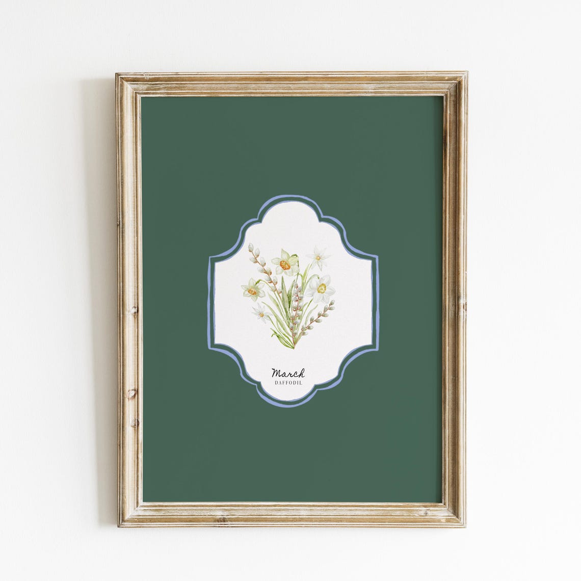 March Daffodil Birth Flower Bouquet Deep Green Botanical Wall Art