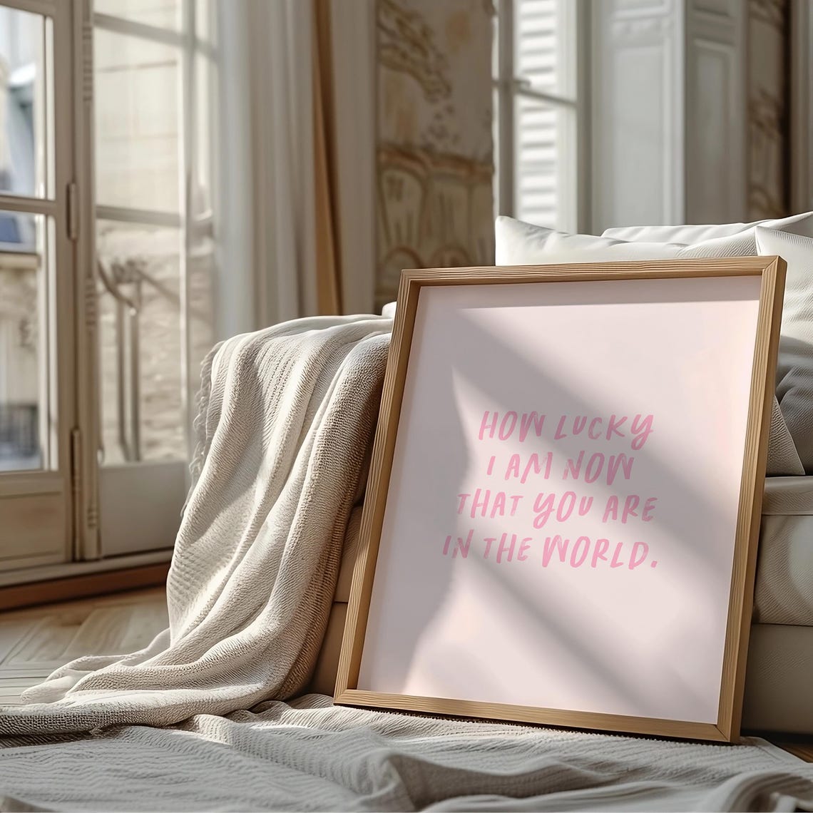 Pink How Lucky I Am Now That You Are In The World Quote Poster - Image 2
