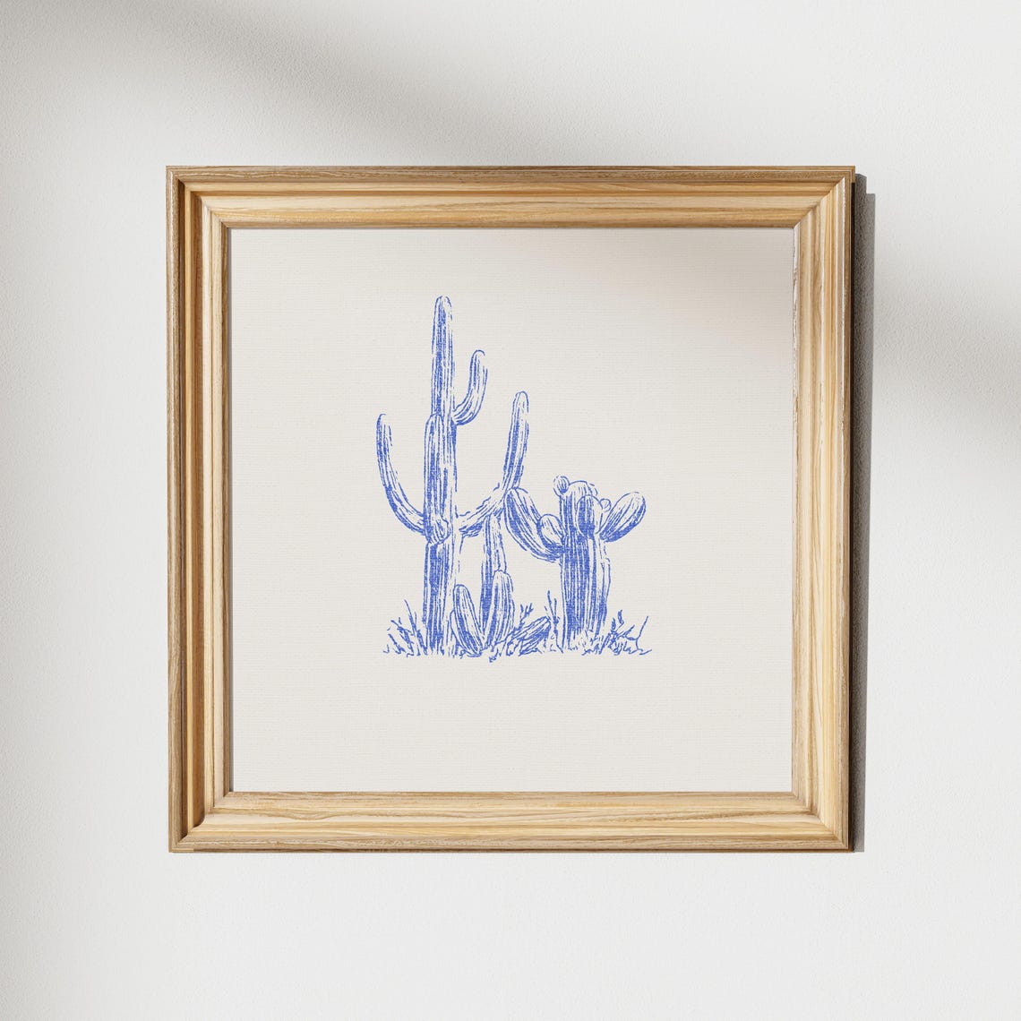 Blue Cactus Line Drawing Poster with Minimalist Desert Artwork - Image 2