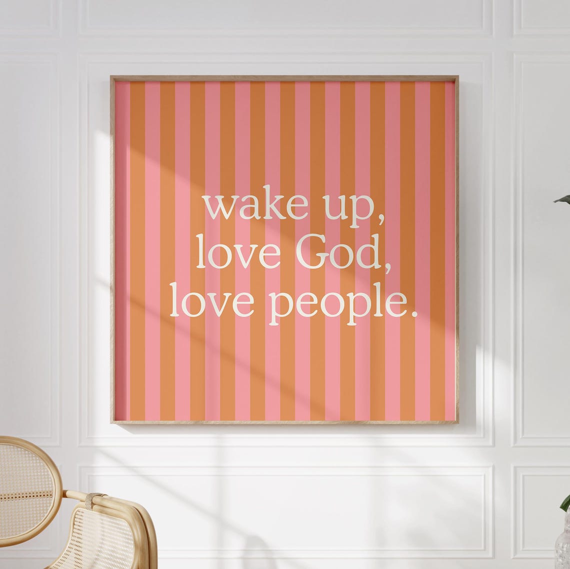 Wake Up Love God Love People Quote Poster Striped Christian Decor - Image 3