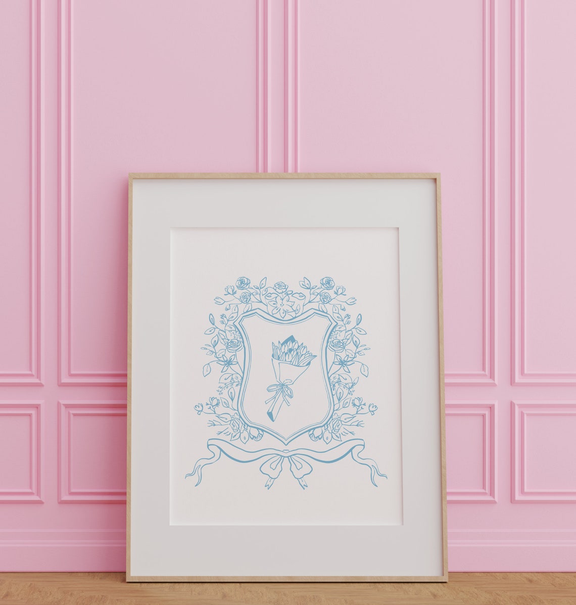 Vintage Framed Blue Bouquet Wall Art Nursery Art Abstract Vintage Painting Cottagecore Decor Art