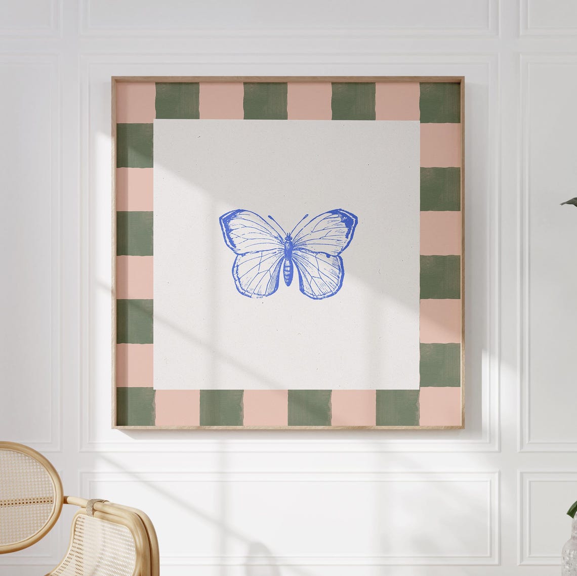 Blush And Green Butterfly Print Instant Wall Art Trendy Decor Illustration Living Room Art Nursery Square - Image 2
