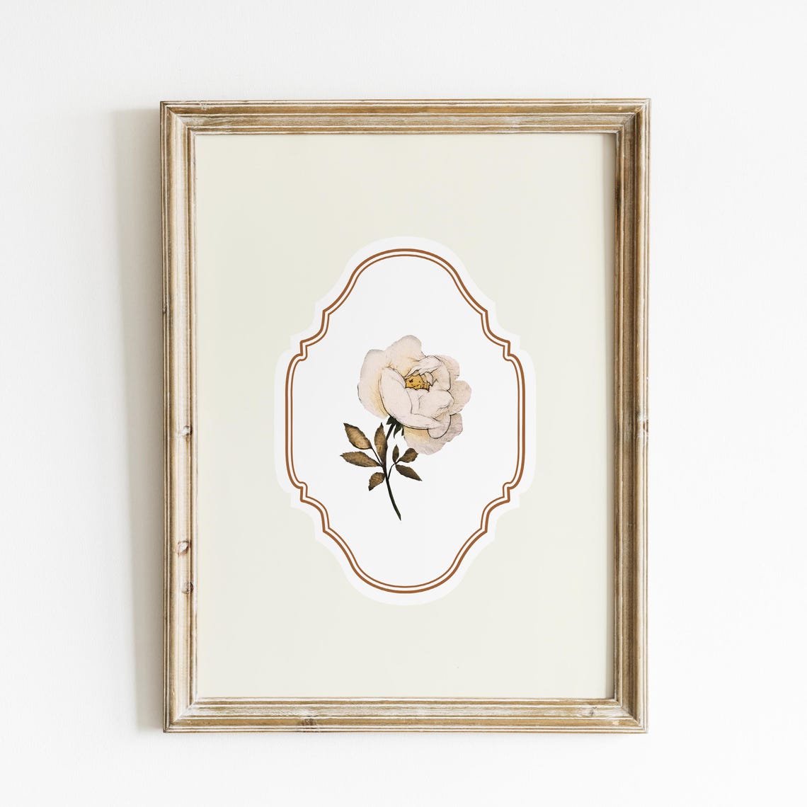 White Rose Vintage Botanical Copper Frame Wall Art Print Poster