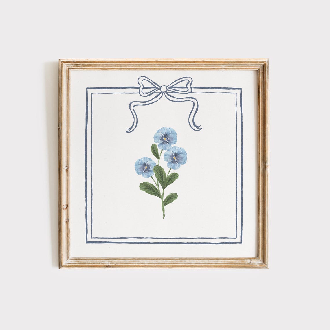 Blue Pansy Watercolor in Bow Line Frame Botanical Illustration Poster - Image 2
