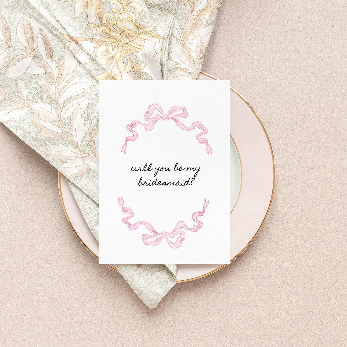 Will You Be My Bridesmaid Pink Ribbon Bow Wedding Card Poster - Image 2