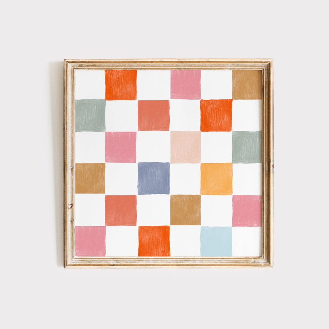 Colorful Hand Painted Checkerboard Squares Modern Art Poster
