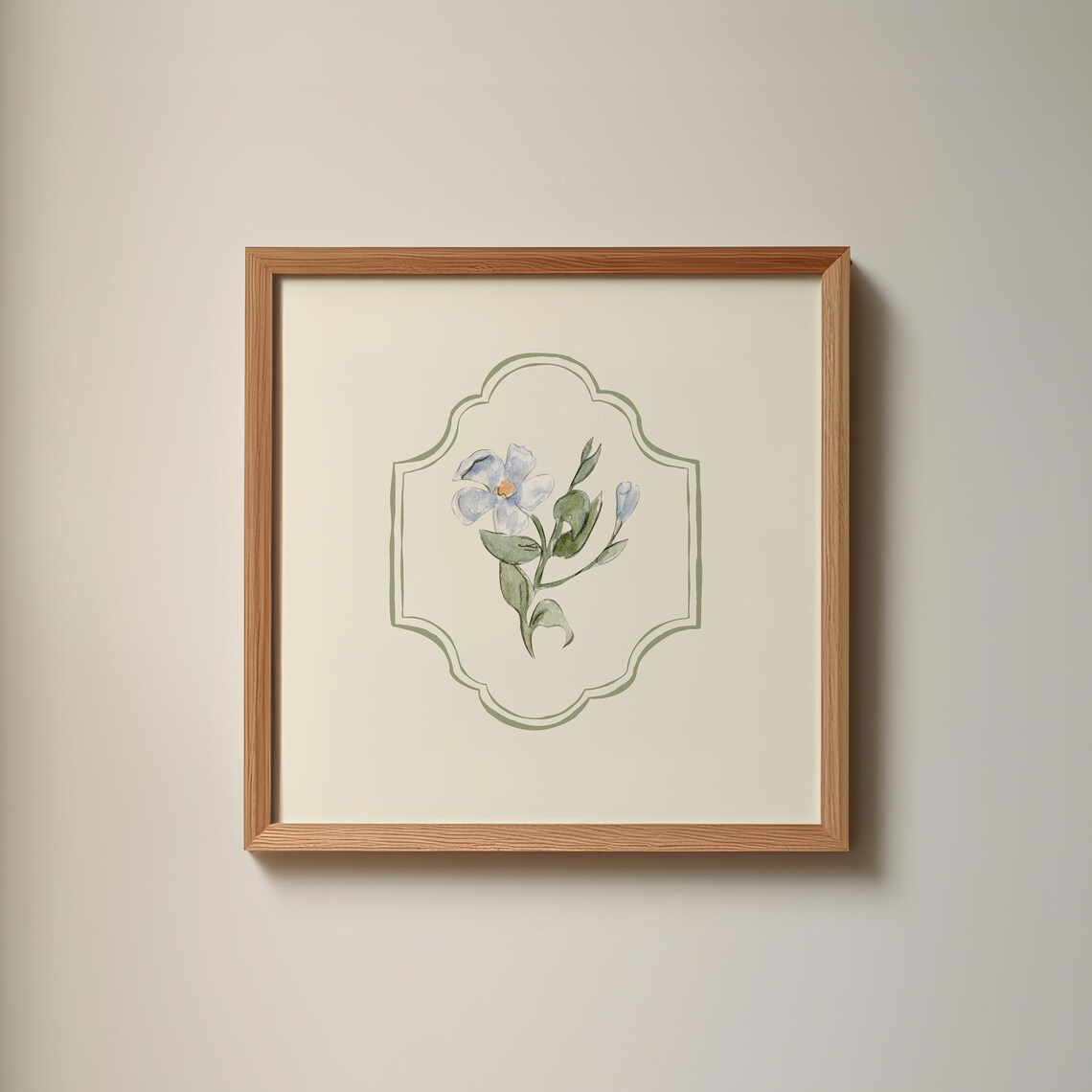 White Bluebell Wildflower Watercolor Sage Frame Wall Art Print Poster - Image 4