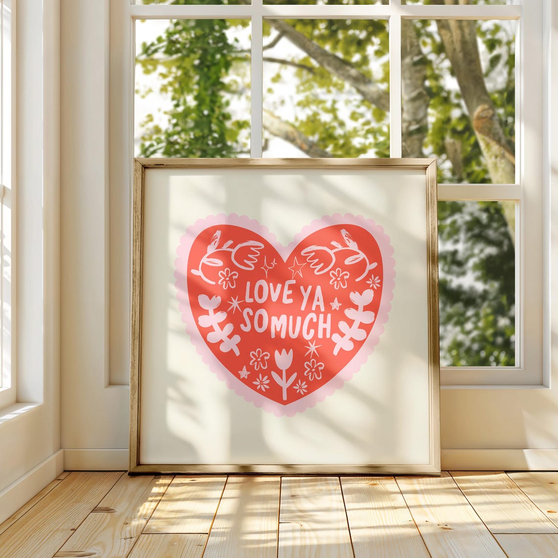Coral Red Heart Love Ya So Much Doodle Valentine Wall Art Print - Image 2