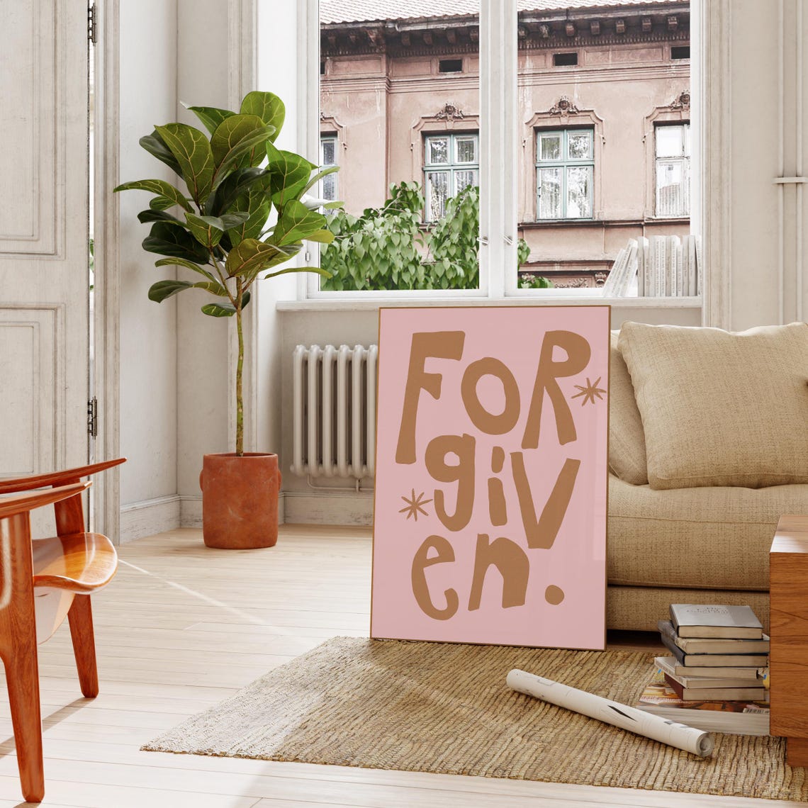 Forgiven Mocha Lettering Pink Christian Quote Square Decor Poster - Image 3