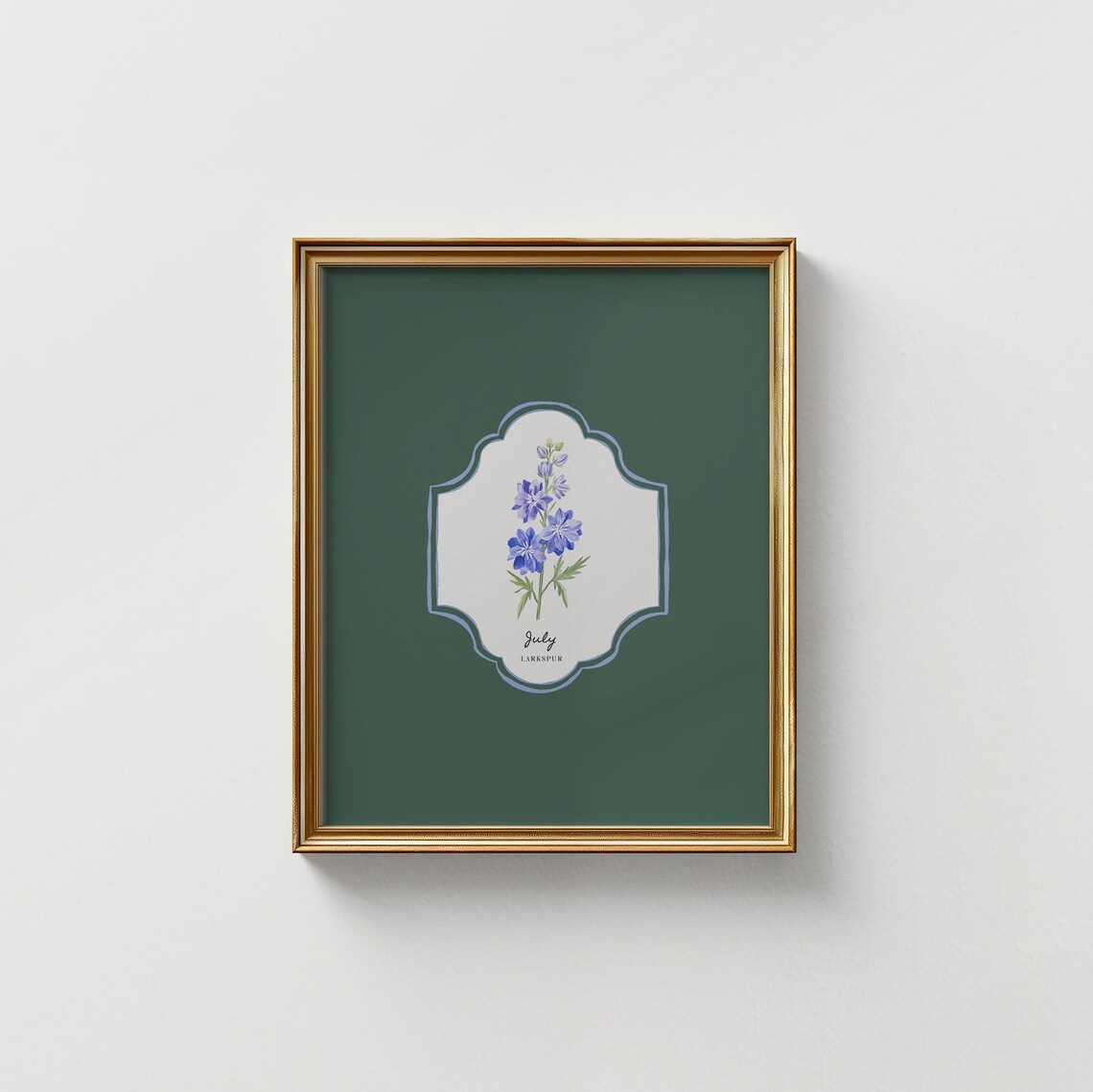 July Larkspur Birth Flower Deep Green Botanical Vintage Wall Art - Image 5