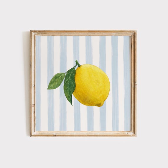 Blue Lemon Fruit Print Wall Art Trendy Decor Floral Illustration Living Room Art Print Square Print Kitchen Decor Almalfi