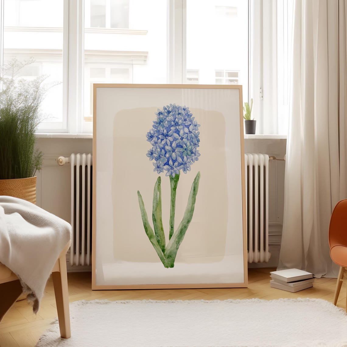 Blue Hyacinth Flower Spike Watercolor Spring Botanical Wall Art Print - Image 4