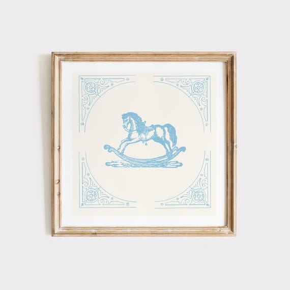Vintage Rocking Horse Square Print Instant Wall Art Trendy Decor Illustration Living Room Art Nursery Art