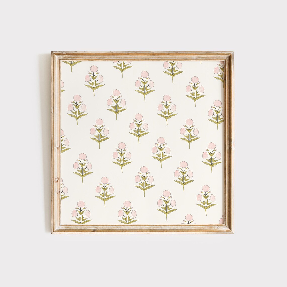 Blush Pink Dahlia Pattern Repeating Floral Motifs on Cream Cottage Poster