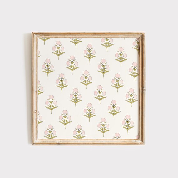 Blush Pink Dahlia Pattern Repeating Floral Motifs on Cream Cottage Poster