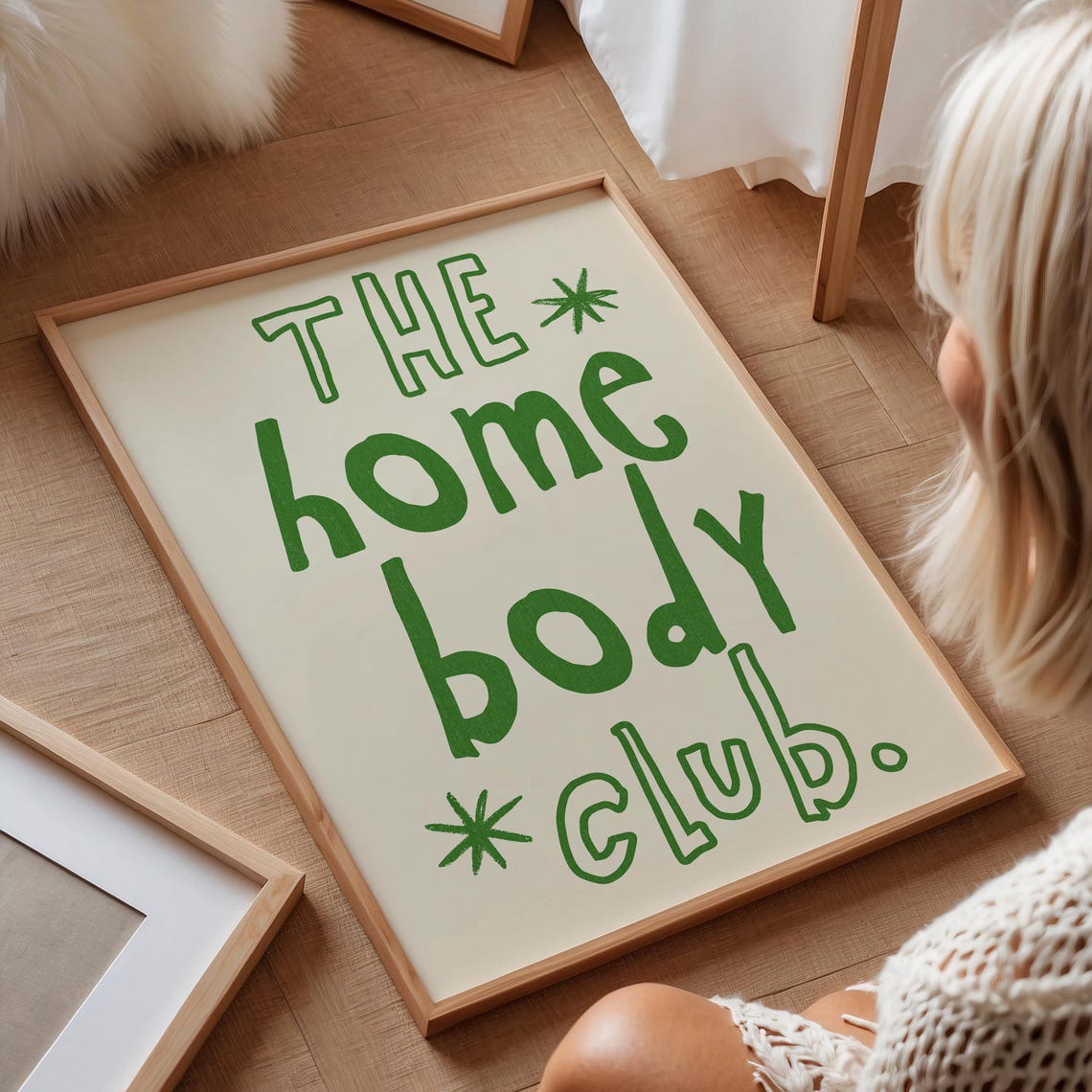Homebody Club Green Lettering Cream Retro Fun Square Decor Poster - Image 3