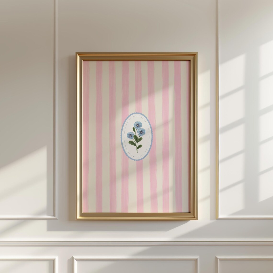 Pink Striped Floral Art Print, Vintage Cottage Decor - Image 2