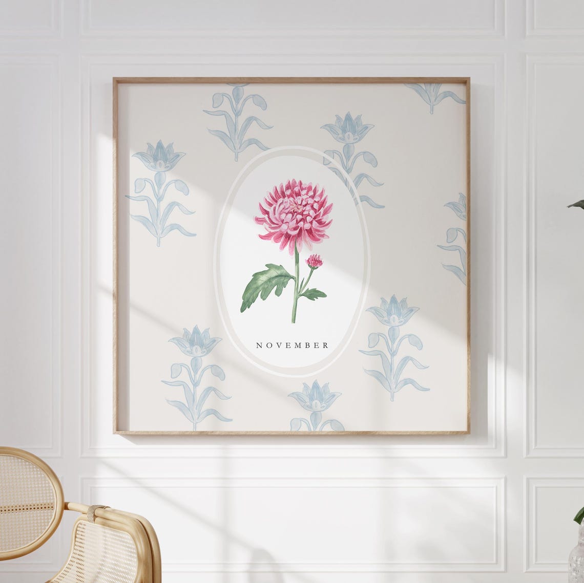 November Chrysanthemum Birth Flower Watercolor Botanical Poster - Image 3