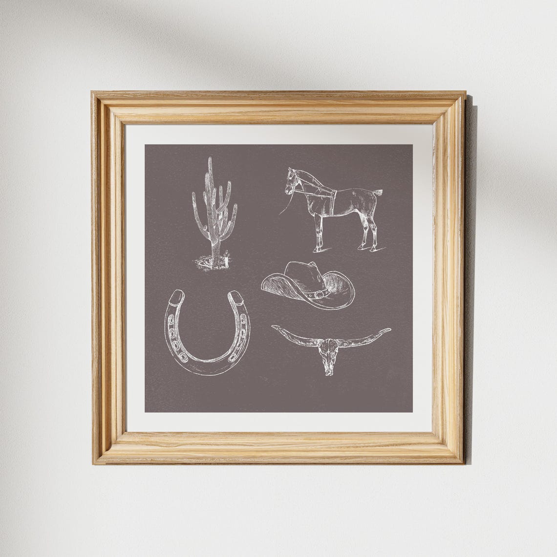 Rustic Western White Ink Sketch Horseshoe Charcoal Art Poster - Image 2