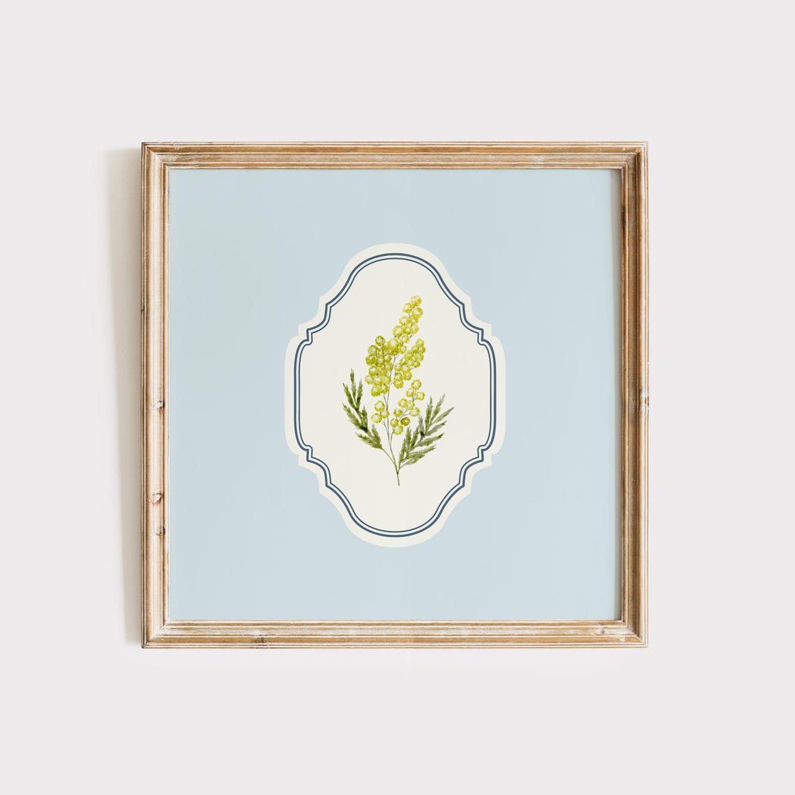 Blue Minimal Mimosa Blossom Watercolor Poster Floral Nursery Decor - Image 4