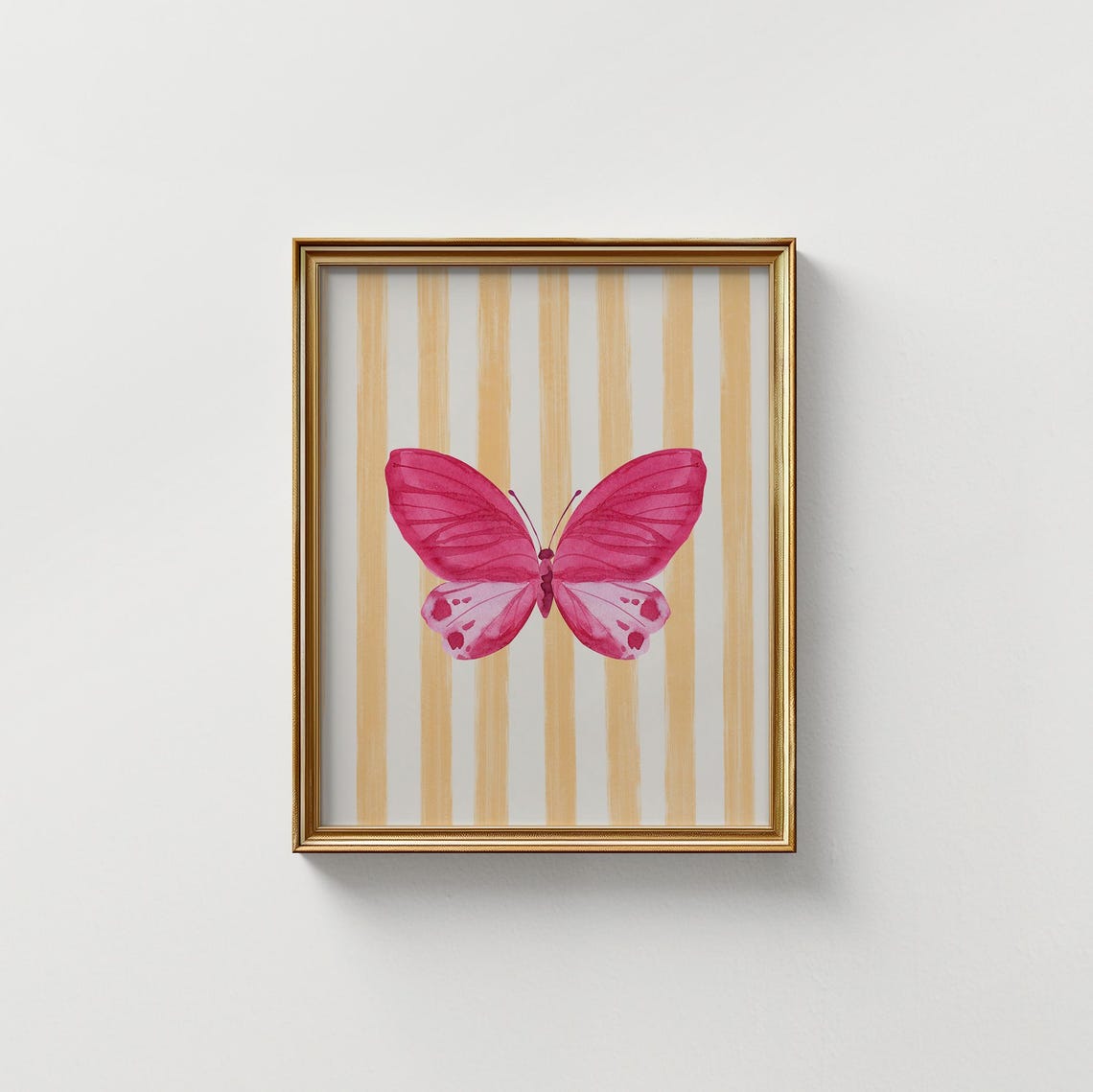Pink Watercolor Butterfly Peach Stripe Background Nursery Art Poster - Image 4