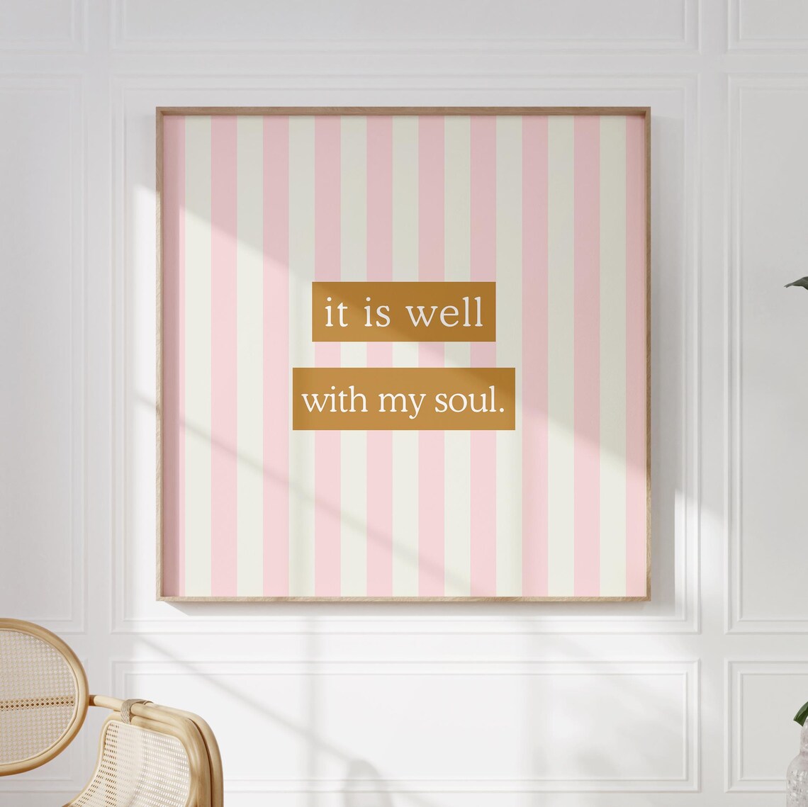 It Is Well With My Soul Quote Poster Pink Striped Christian Decor