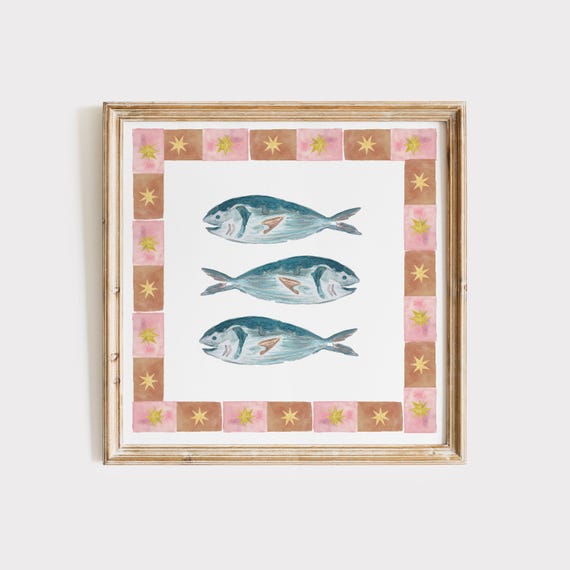 Retro Celestial Sardines Art Print, Kitchen Decor