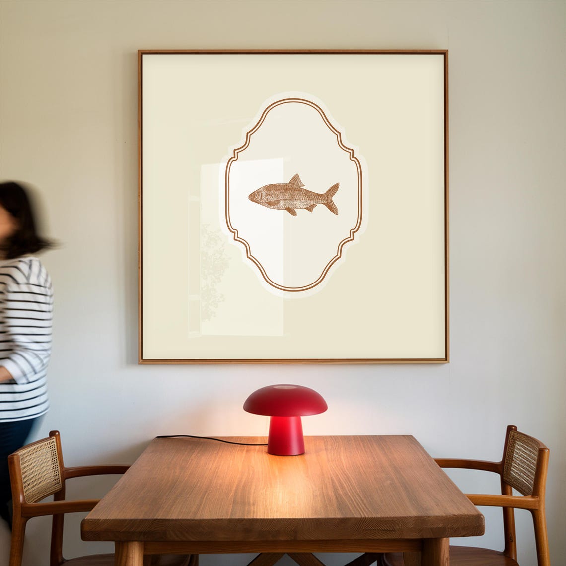 Vintage Fish Engraving Cream Ornate Square Nursery Coastal Poster - Image 3