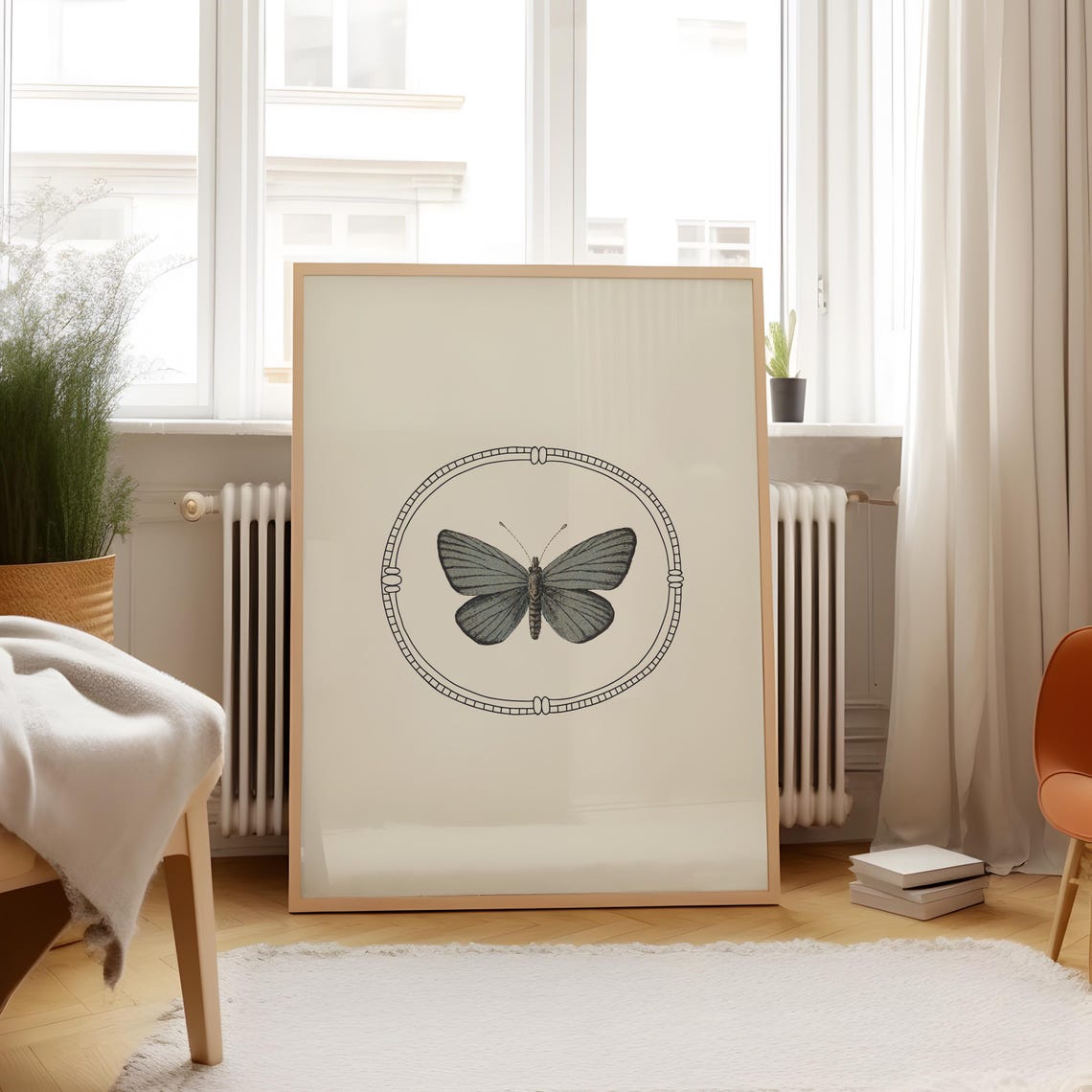 Vintage Butterfly Specimen Oval Frame Cream Vertical Nursery Poster - Image 4
