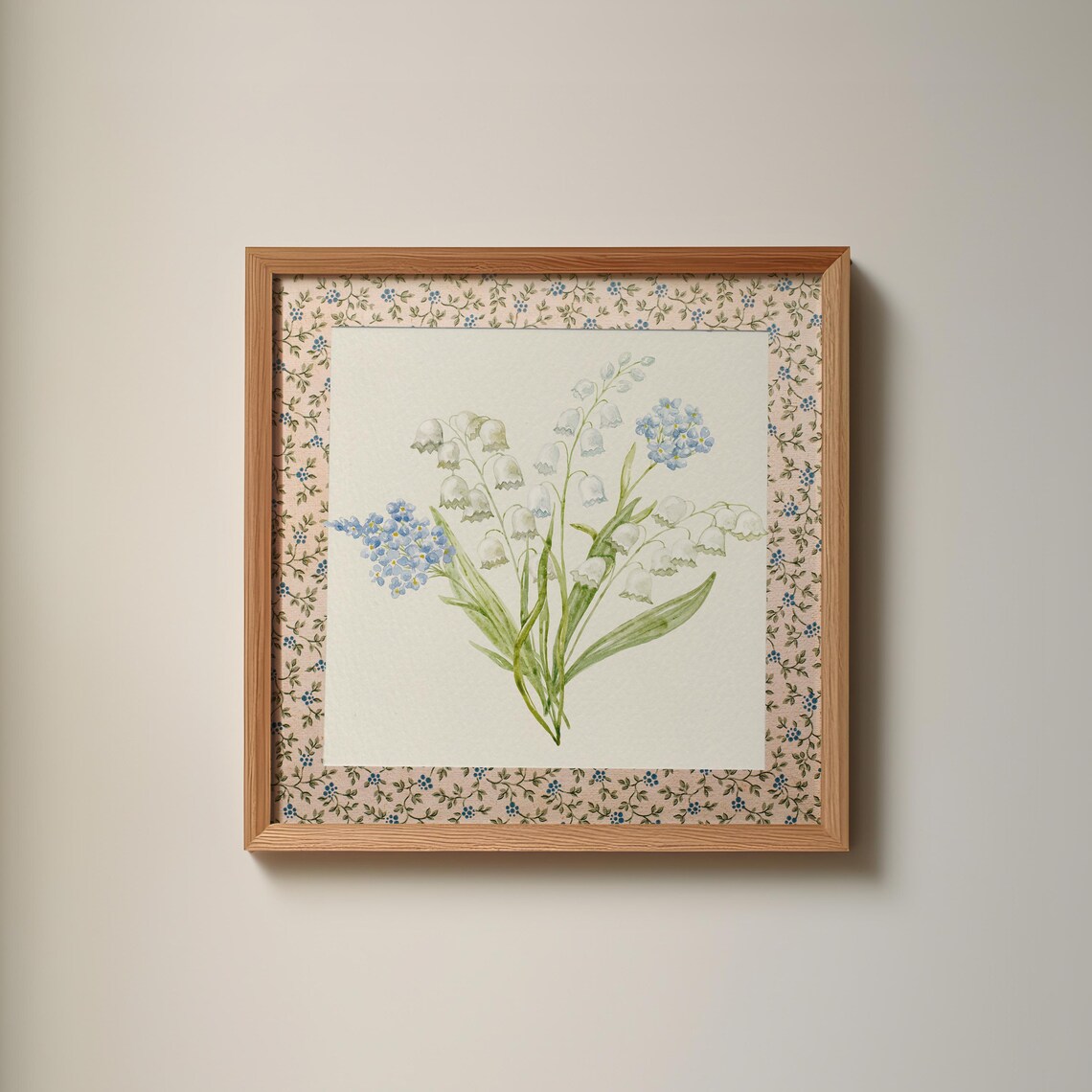 Lily of the Valley Watercolor With Floral Border Botanical Poster - Image 2