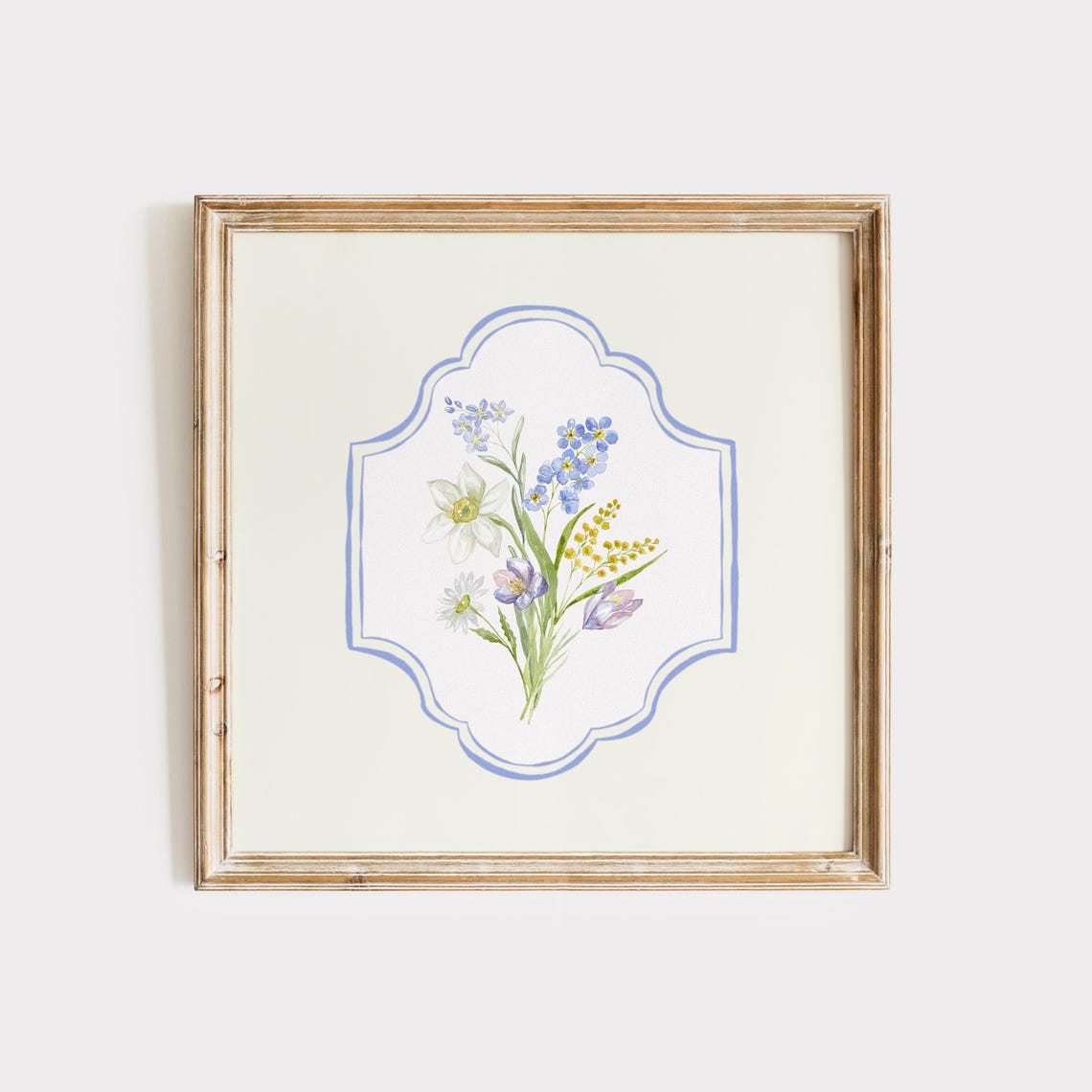 Pastel Wildflower Bouquet Watercolor Medallion Botanical Print