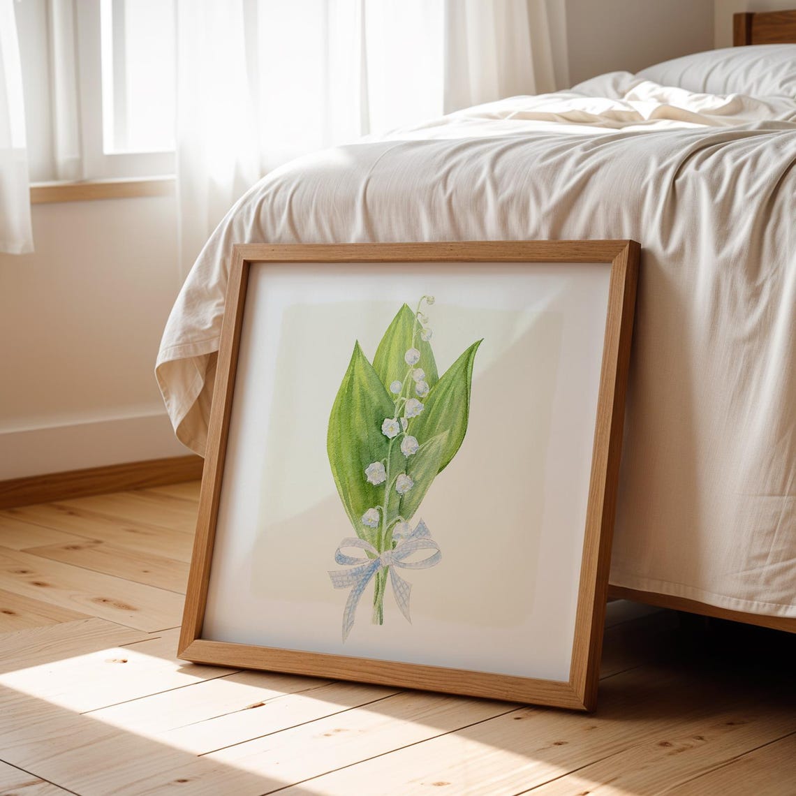 Lily Of The Valley Bouquet With Gingham Bow Watercolor Print - Image 2