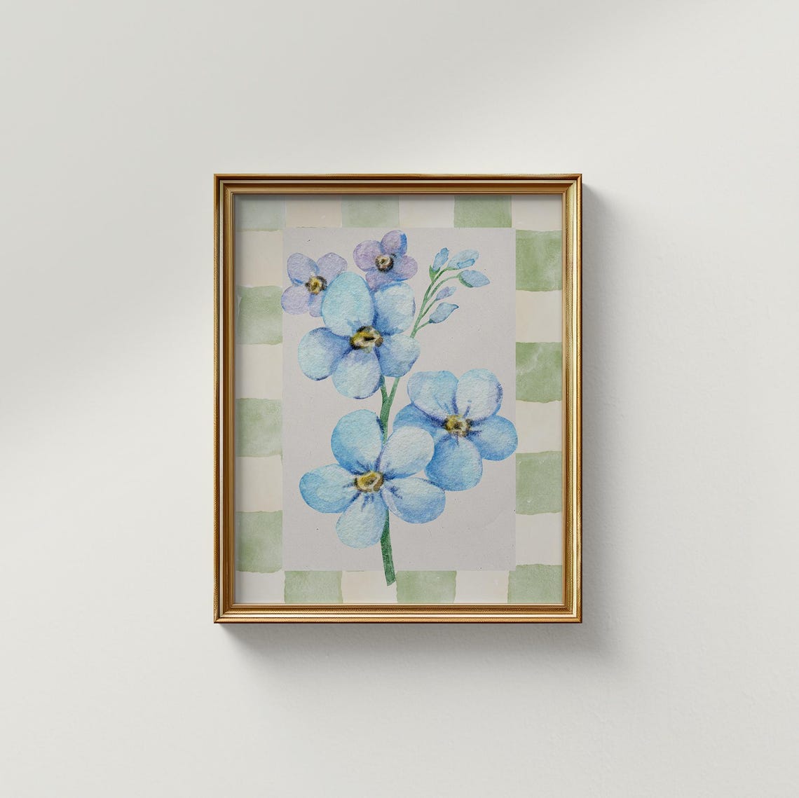Blue Forget Me Not Watercolor Checkerboard Floral Garden Poster - Image 2