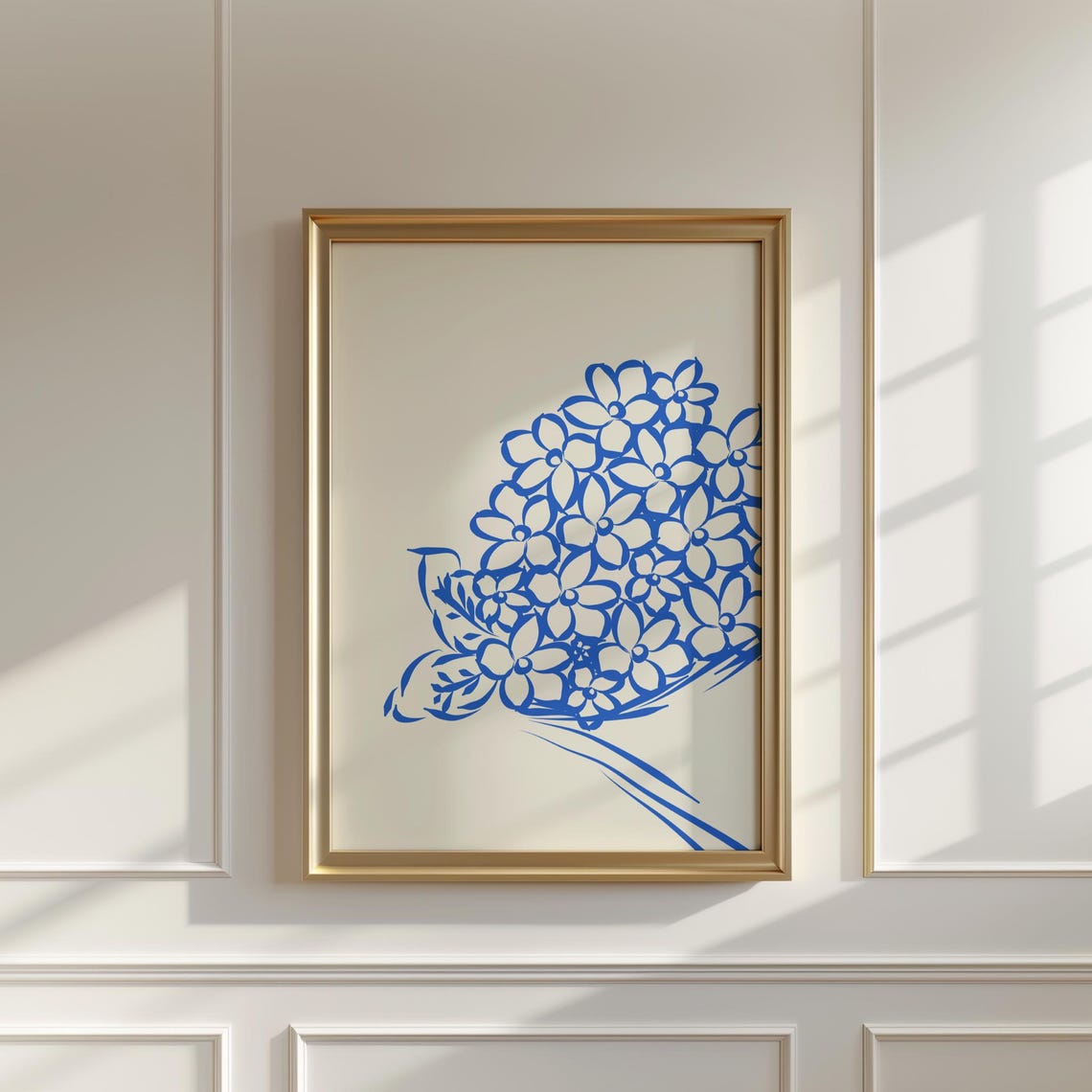 Bold Blue Hydrangea Bloom Line Drawing Bouquet Floral Art Poster - Image 2