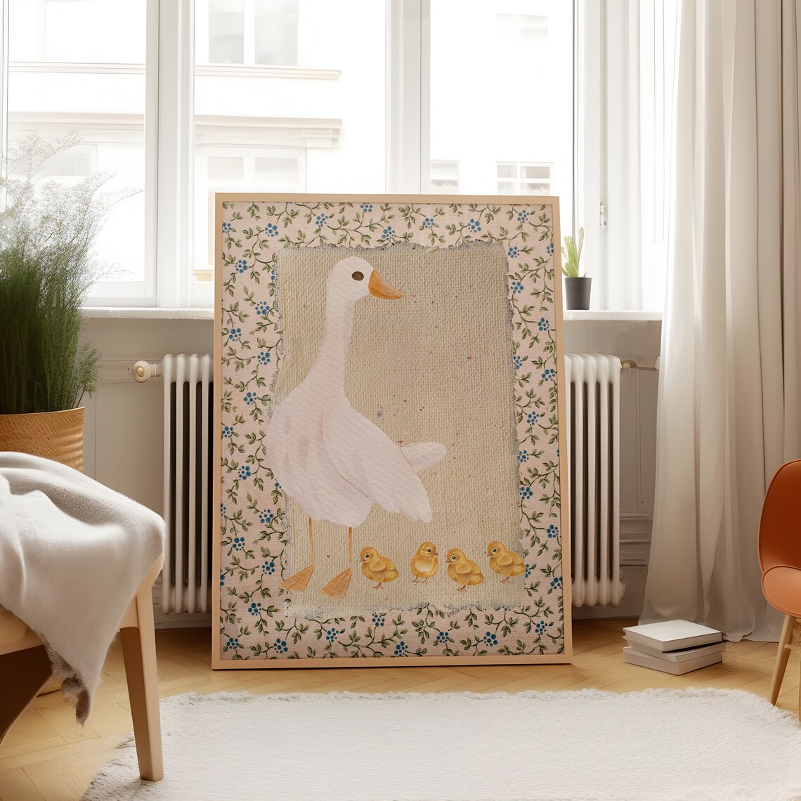 Vintage Mother Duck and Chicks Nursery Art Print