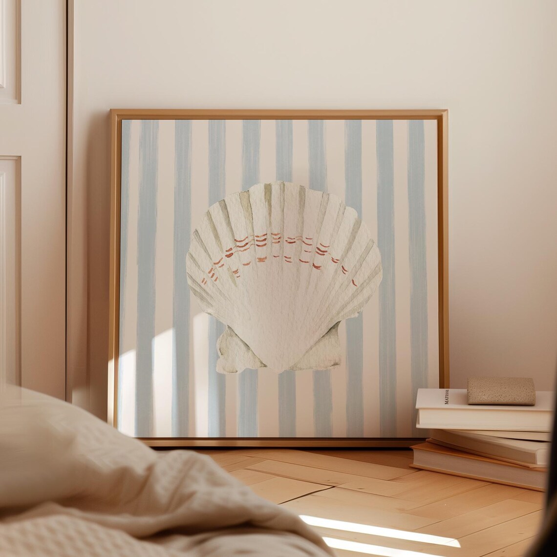Blue Striped Shell Nautical Illustration Art Print